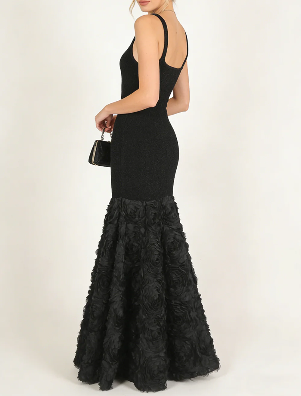 Rosette Applique Mermaid Maxi Dress