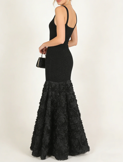Rosette Applique Mermaid Maxi Dress