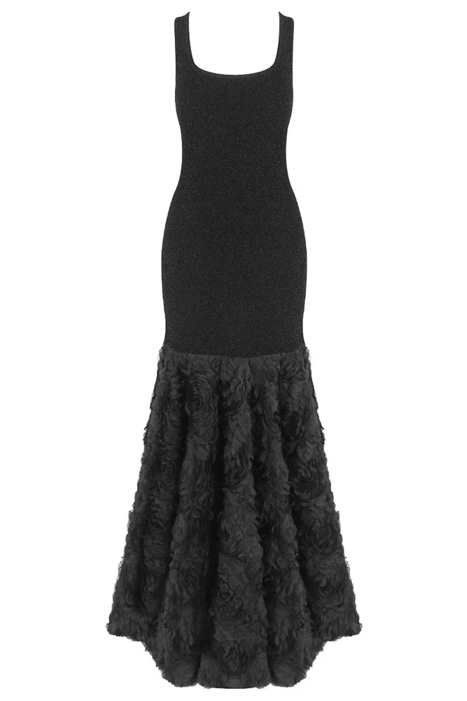 Rosette Applique Mermaid Maxi Dress