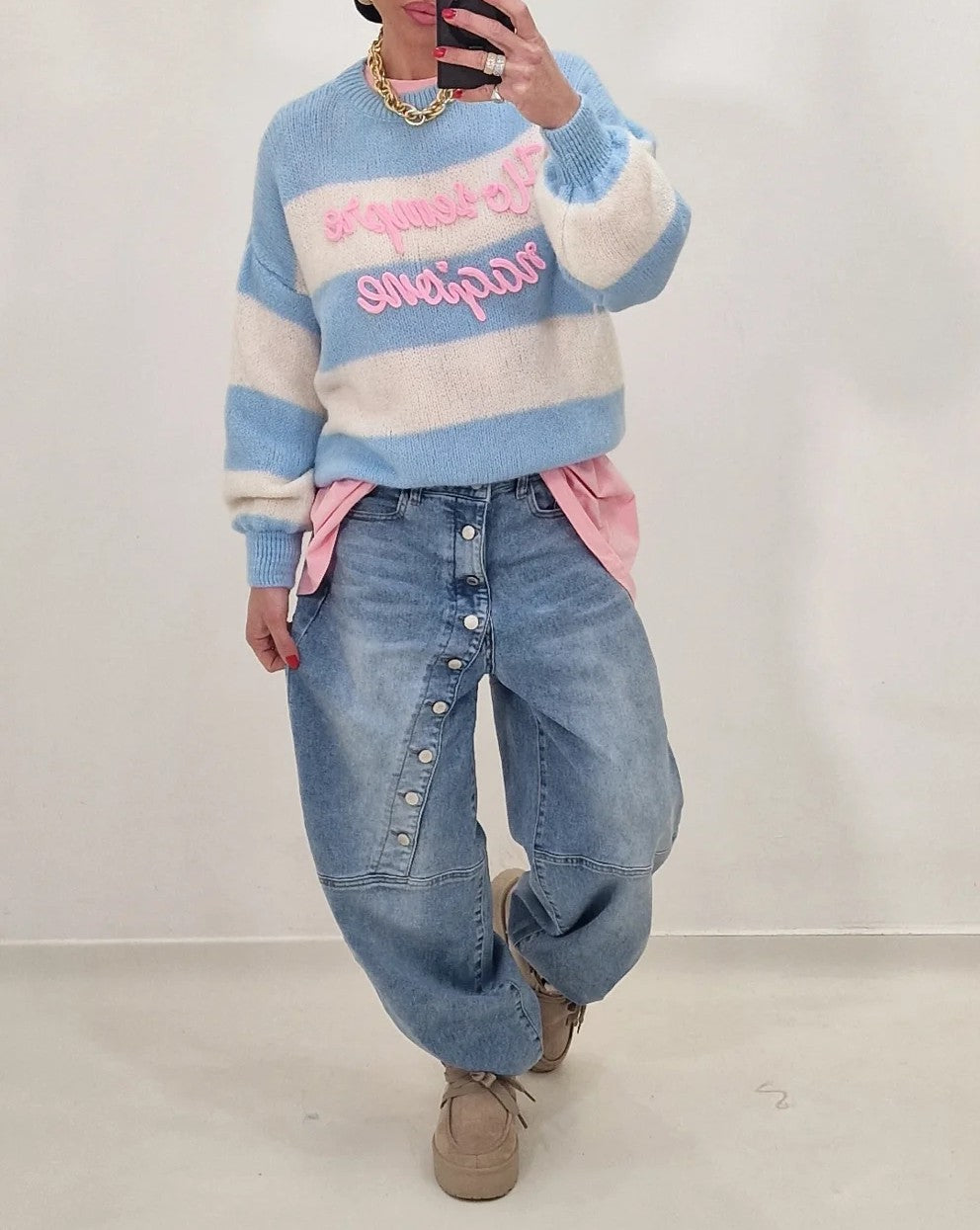 Irregular Button Jeans