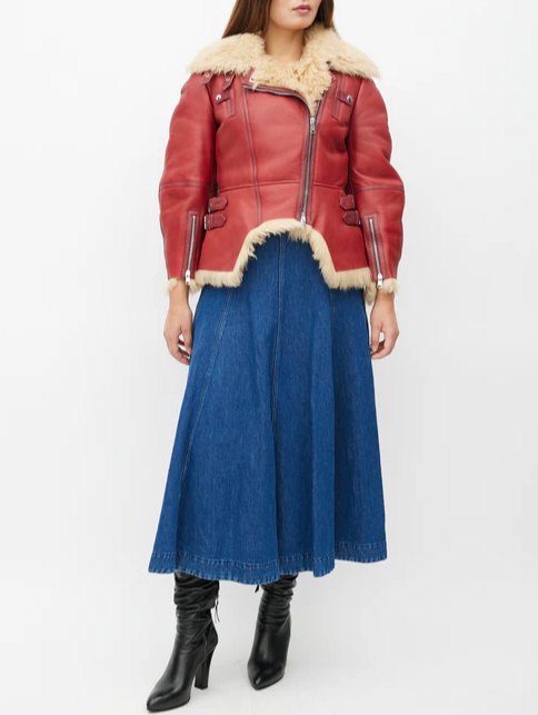Red Leather & Shearling Biker Jacket
