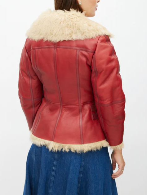 Red Leather & Shearling Biker Jacket