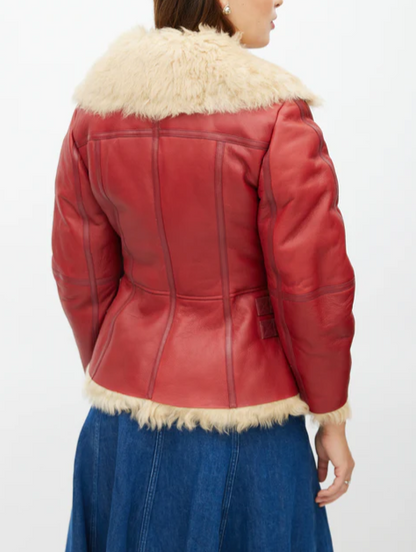 Red Leather & Shearling Biker Jacket