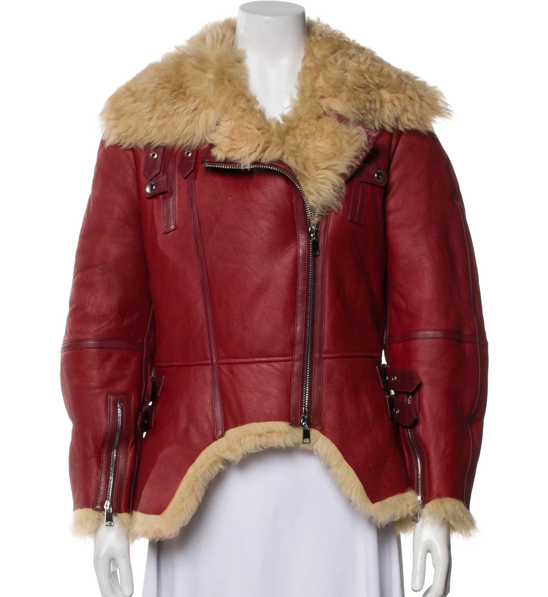 Red Leather & Shearling Biker Jacket