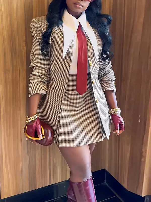 Plaid Blazer & Skirt Set