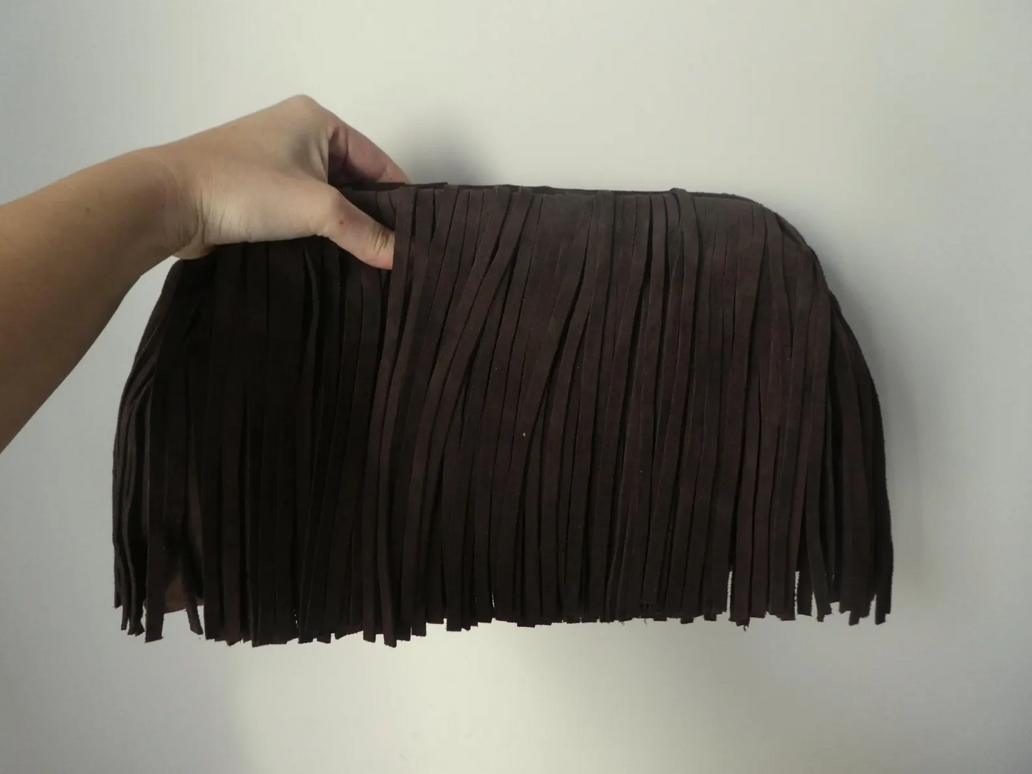 Handmade suede tassel fringe clutch