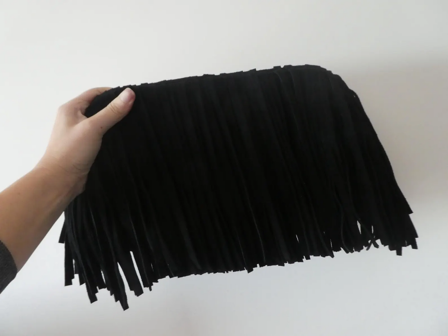 Handmade suede tassel fringe clutch