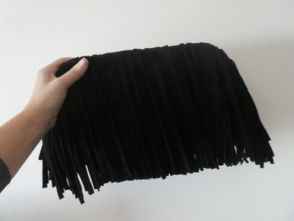 Handmade suede tassel fringe clutch
