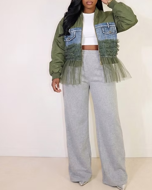 Peplum Denim Contrast Jacket