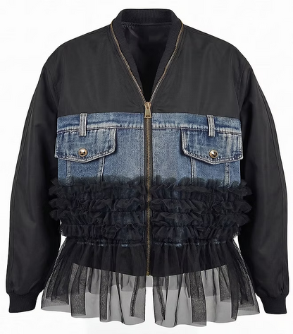 Peplum Denim Contrast Jacket