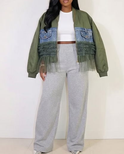 Peplum Denim Contrast Jacket