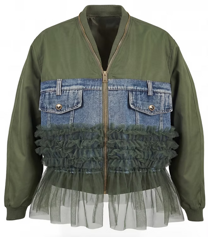 Peplum Denim Contrast Jacket