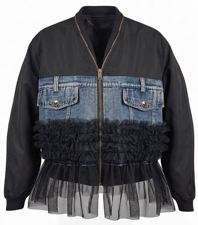 Peplum Denim Contrast Jacket