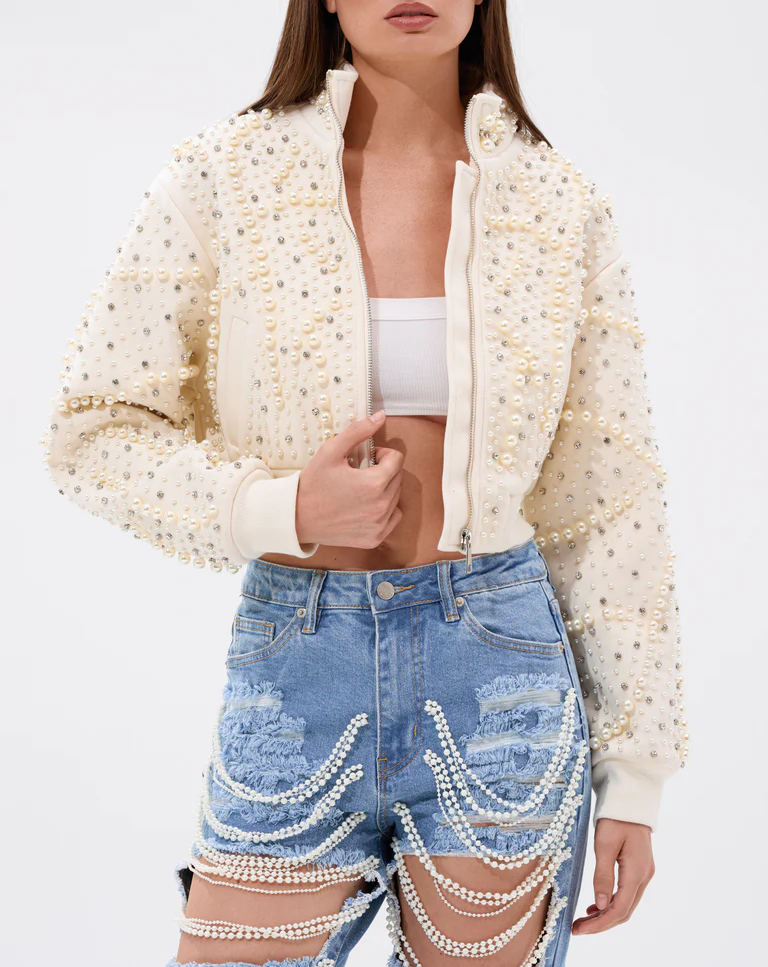 Pearl-embellished coat