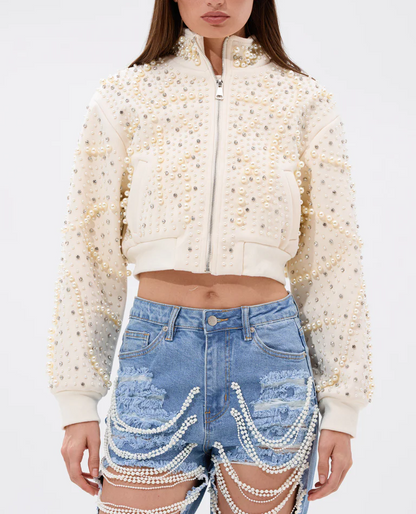 Pearl-embellished coat