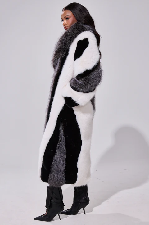 Black and White Contrasting Faux Fur Coat