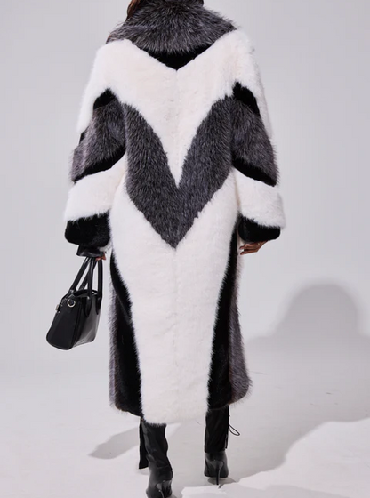 Black and White Contrasting Faux Fur Coat