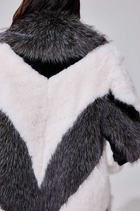 Black and White Contrasting Faux Fur Coat