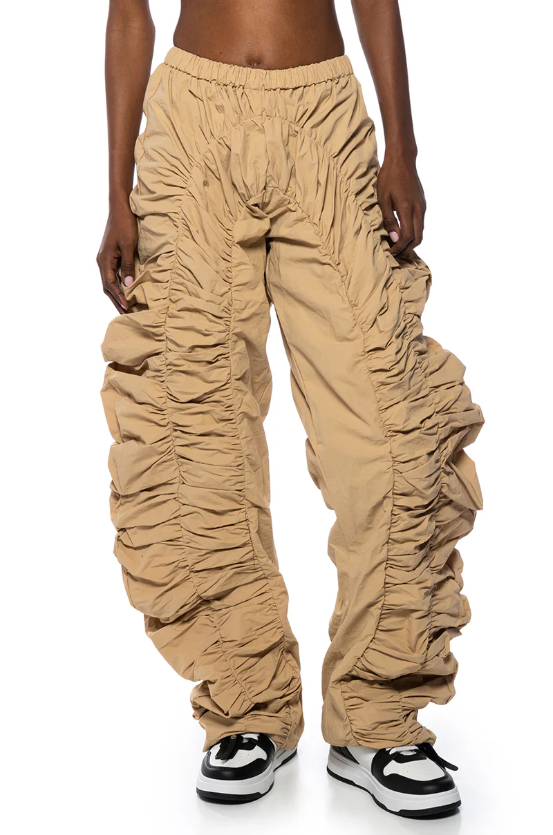 Pleated Nylon Wide-Leg Pants