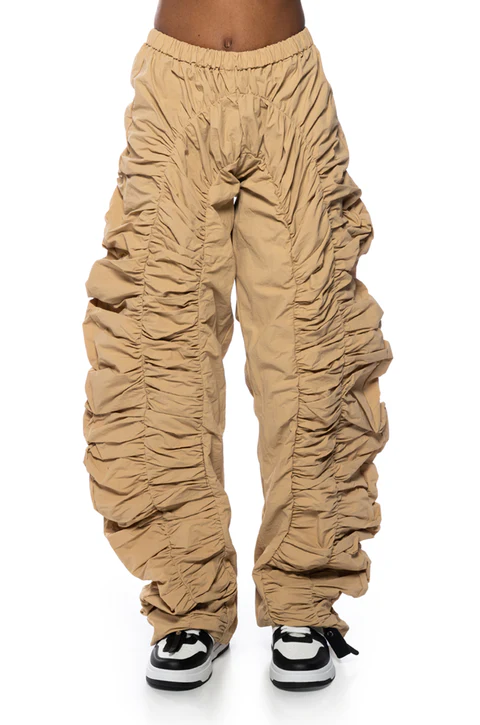 Pleated Nylon Wide-Leg Pants