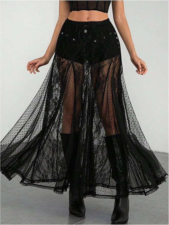 Sheer Lace Maxi Skirt