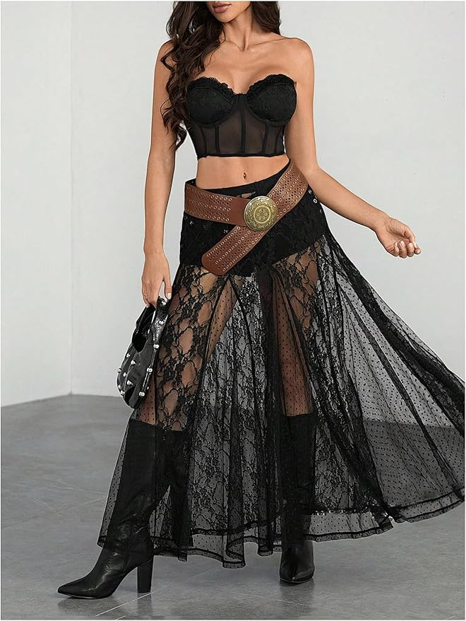 Sheer Lace Maxi Skirt