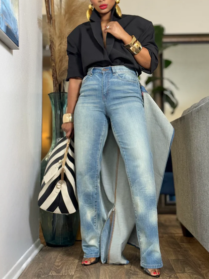 Denim skirt-style pants