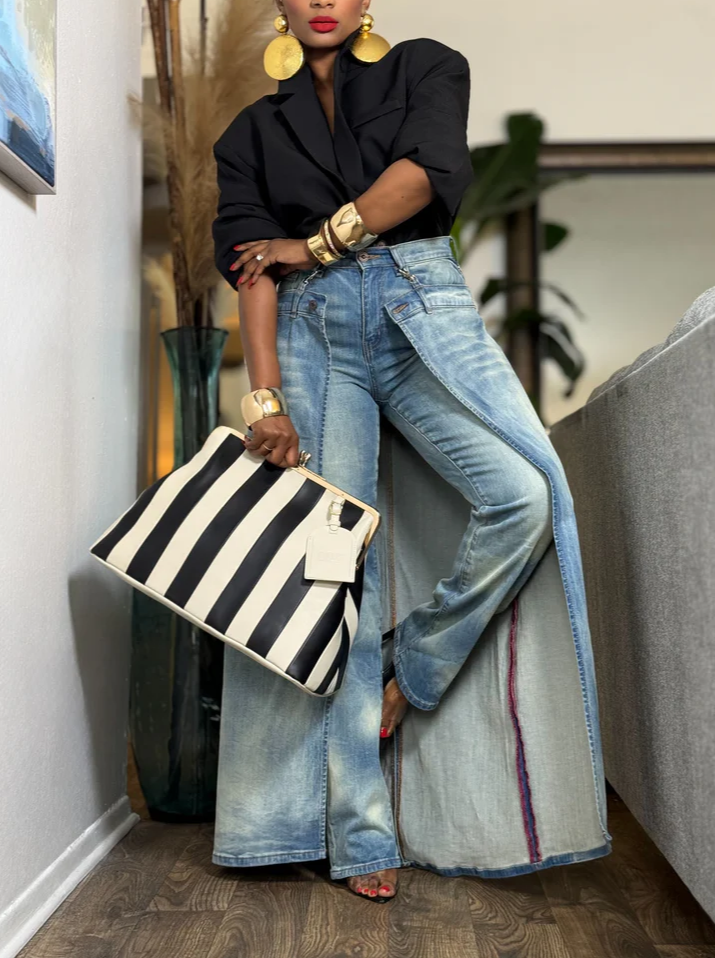 Denim skirt-style pants
