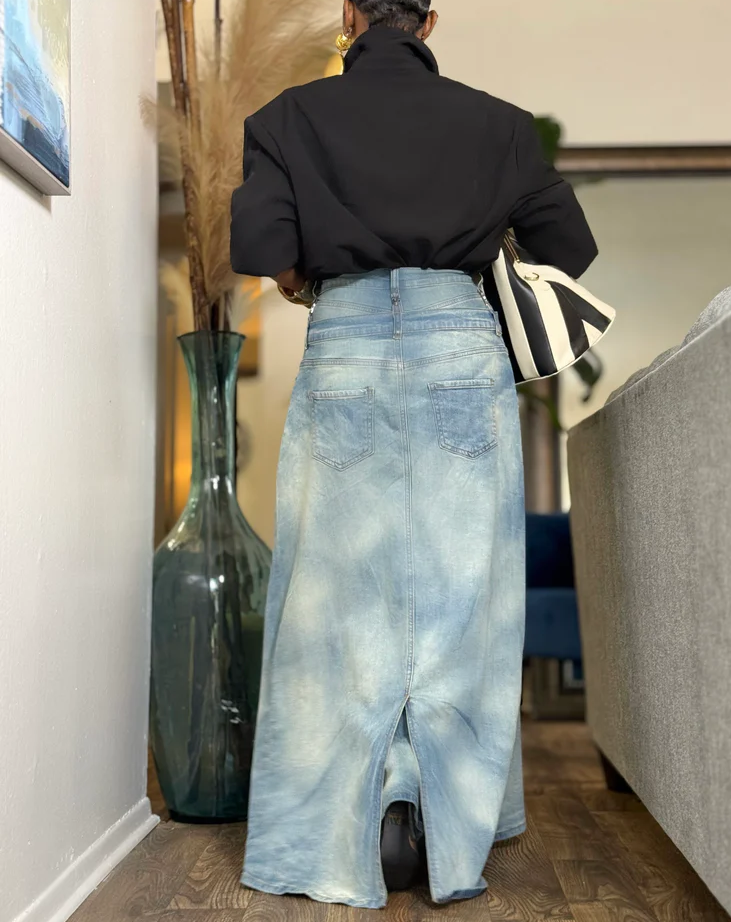 Denim skirt-style pants