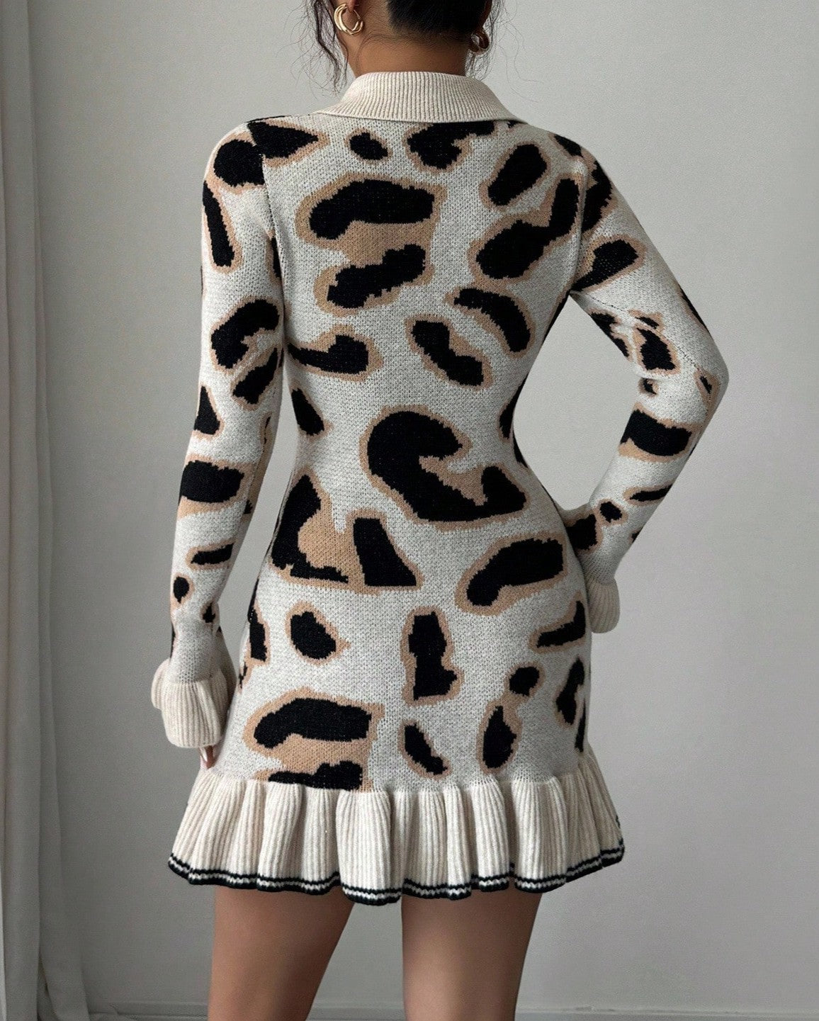 Leopard Print Knit Ruffle Hem dress