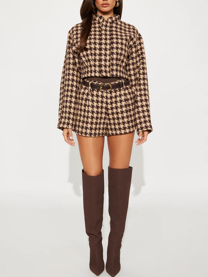 Belts Checkered Jacket Short Set