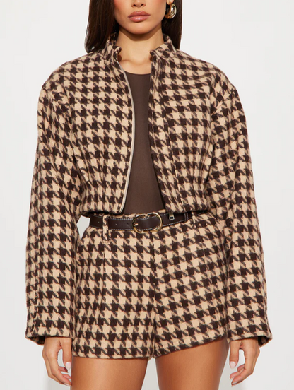 Belts Checkered Jacket Short Set