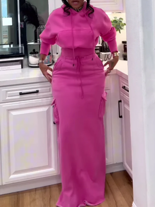 Hooded Sweatshirt and Long Skirt Set