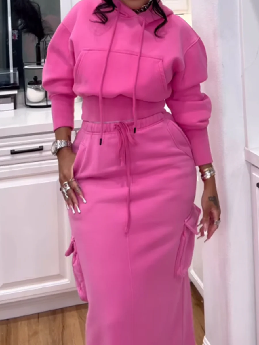Hooded Sweatshirt and Long Skirt Set