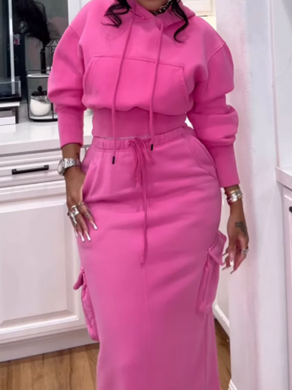 Hooded Sweatshirt and Long Skirt Set