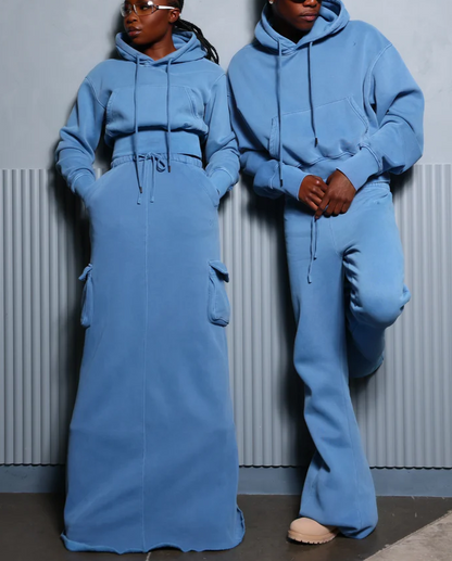 Hooded Sweatshirt and Long Skirt Set