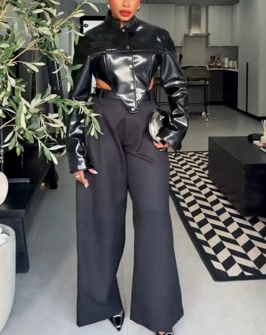 Asymmetrical PU Crop Jacket