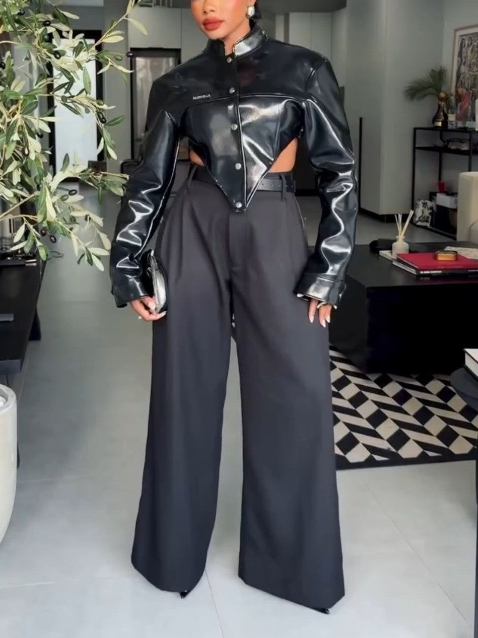Asymmetrical PU Crop Jacket