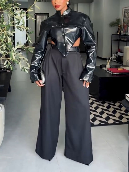Asymmetrical PU Crop Jacket