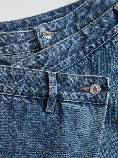 Cross-Front Wide-Leg Jeans