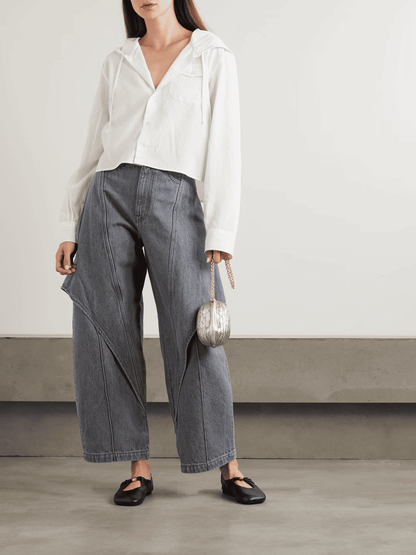 Paneled high-rise barrel-leg jeans