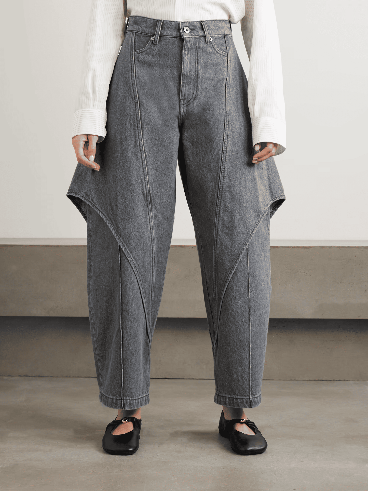 Paneled high-rise barrel-leg jeans