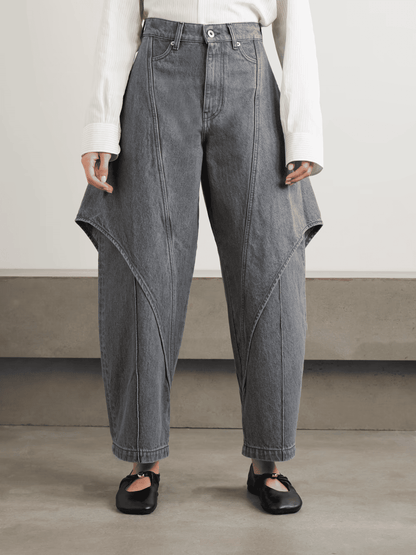Paneled high-rise barrel-leg jeans