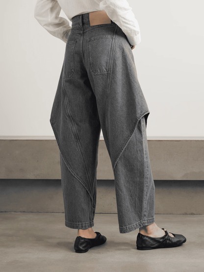 Paneled high-rise barrel-leg jeans