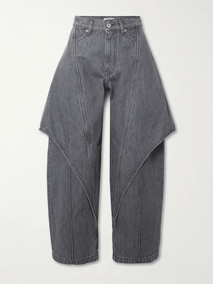 Paneled high-rise barrel-leg jeans