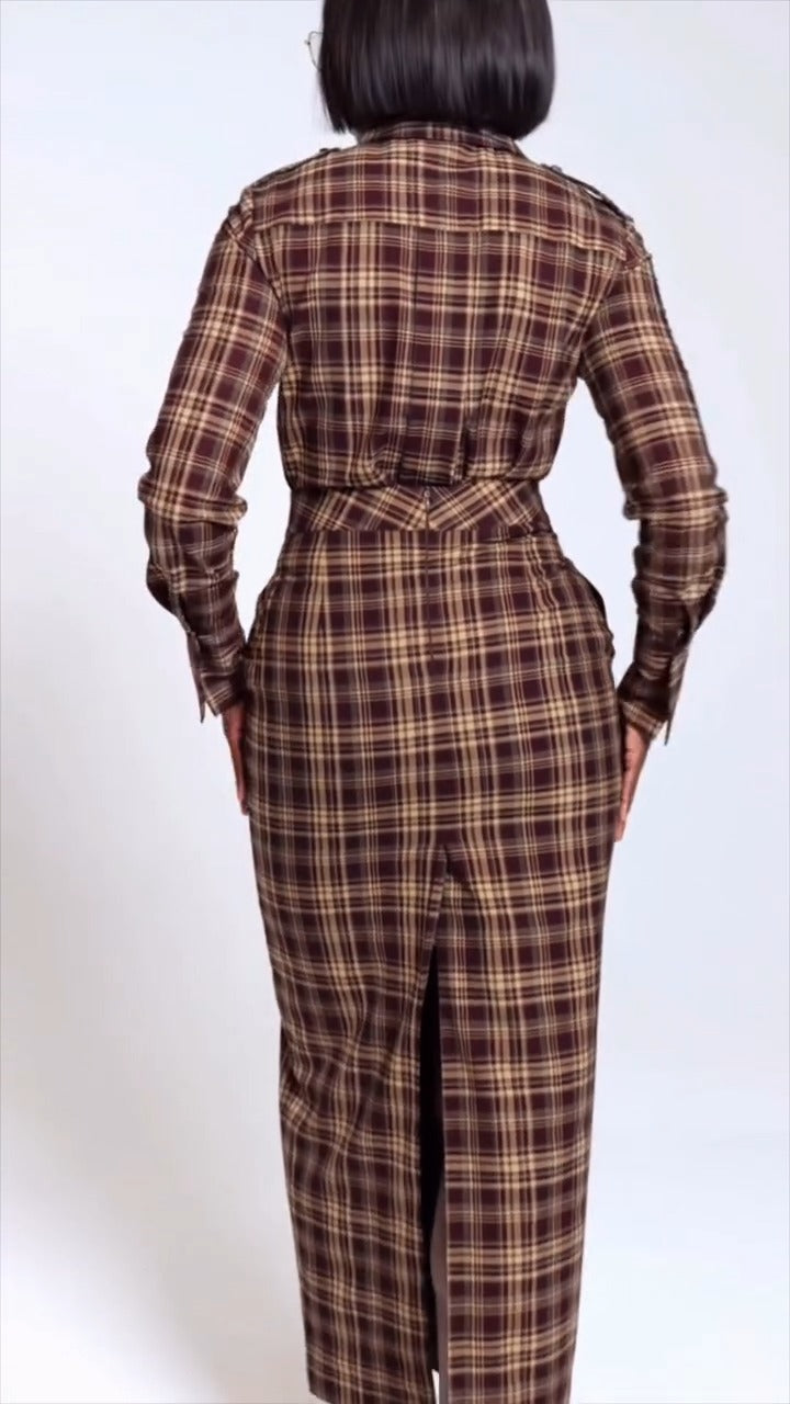 Multi-color plaid maxi skirt & shirt set