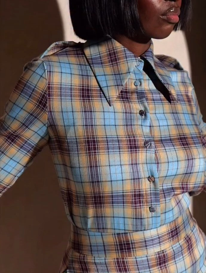 Multi-color plaid maxi skirt & shirt set