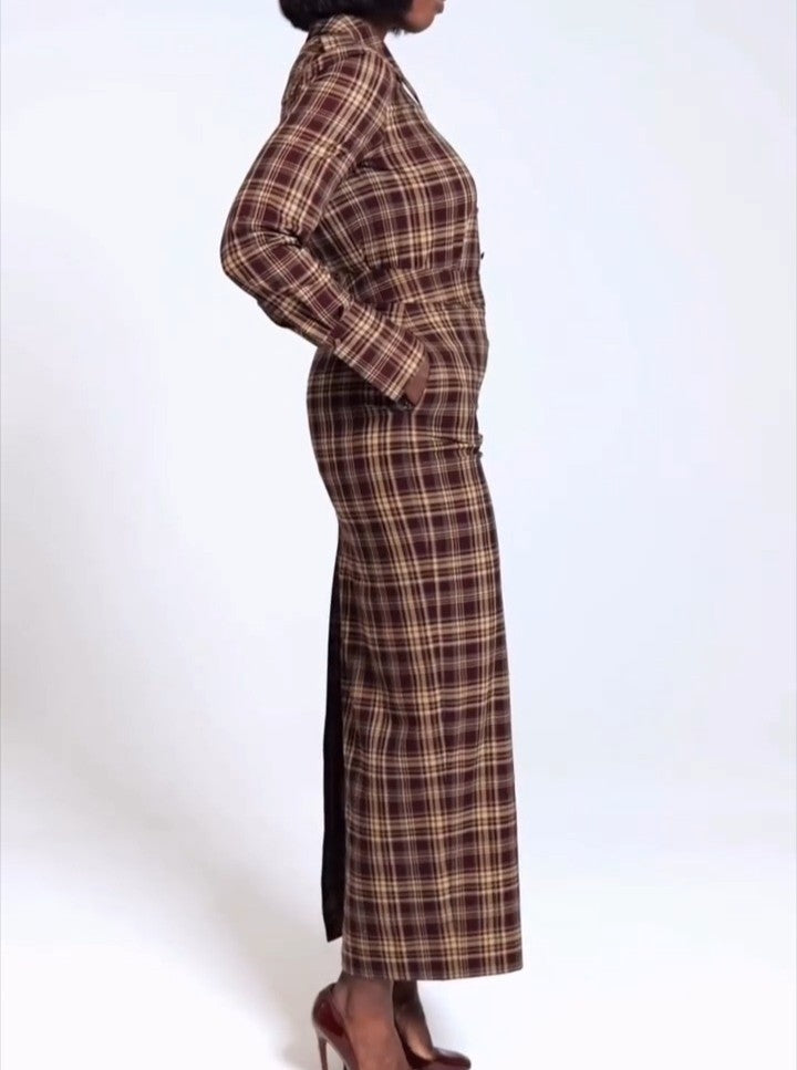 Multi-color plaid maxi skirt & shirt set