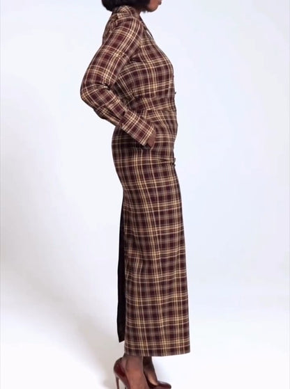 Multi-color plaid maxi skirt & shirt set