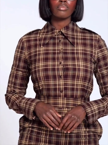 Multi-color plaid maxi skirt & shirt set